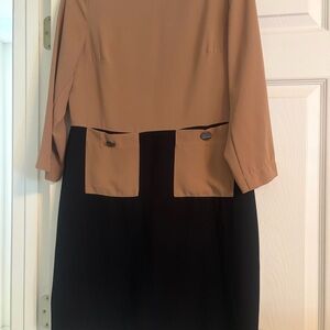Elegant Tan and Black Women's Dress large